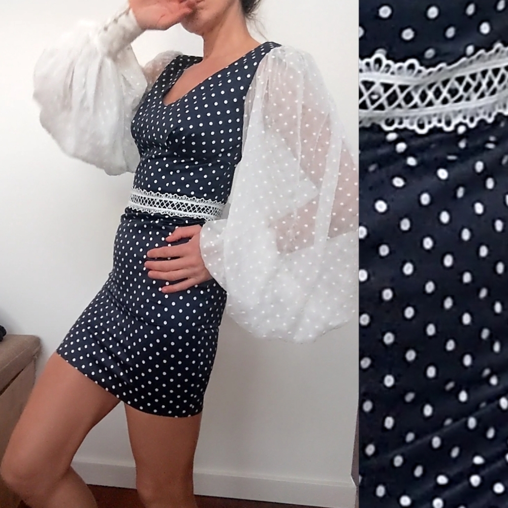 Nwot Bronx & Banco coquette sleeve polka dot Mona alt dress 2 - Picture 8 of 13